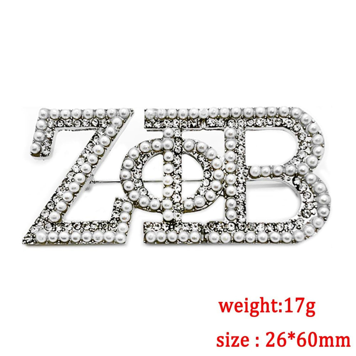 Greek Letter Sorority Brooch - Black Women ZETA ZPB BETA Pearl Metal Pin