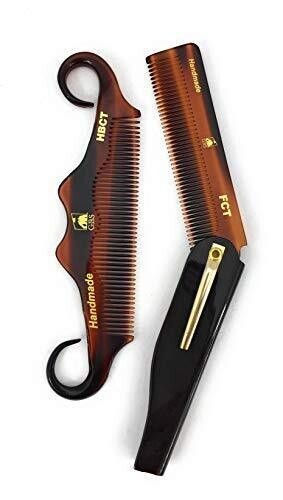 2 Pack Men's Beard & Hair Comb Set - Folding Travel Pocket Combs for Grooming