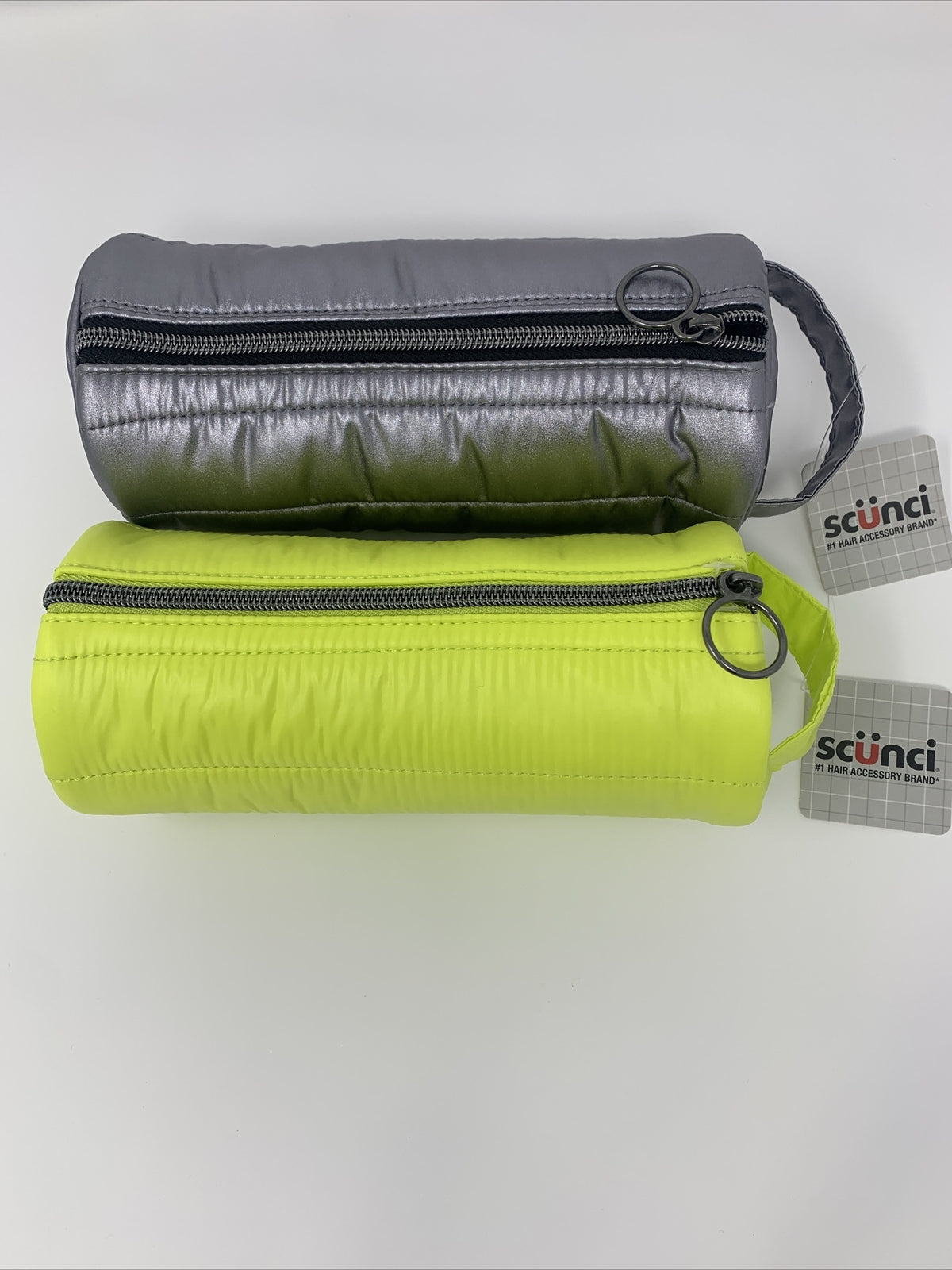 2x Scünci Cosmetic Bag – Metallic + Lime Green Set