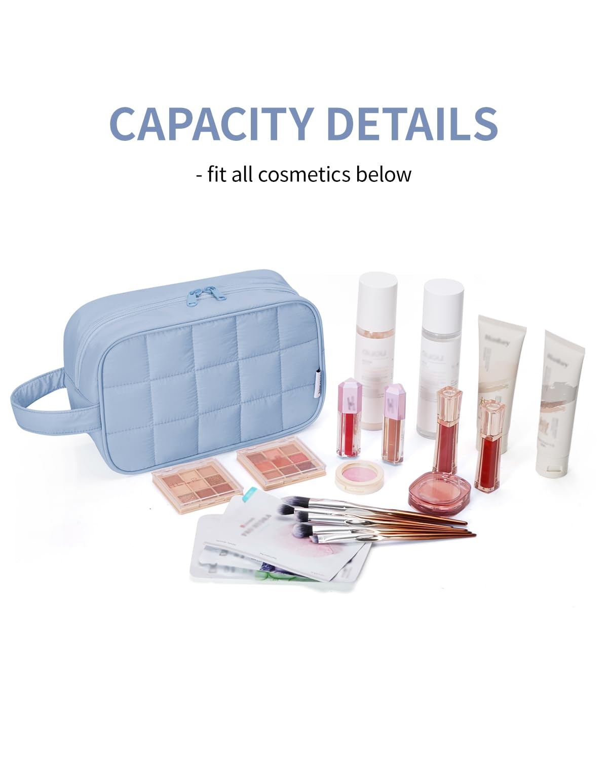 Travel Toiletry Bag for Women Large Capacity Puffy Cosmetic Organizer Blue