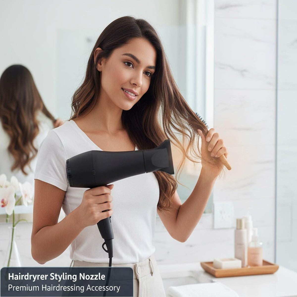 Universal Hair Dryer Nozzle 2 Pack - Concentrator & Comb Attachments, Black