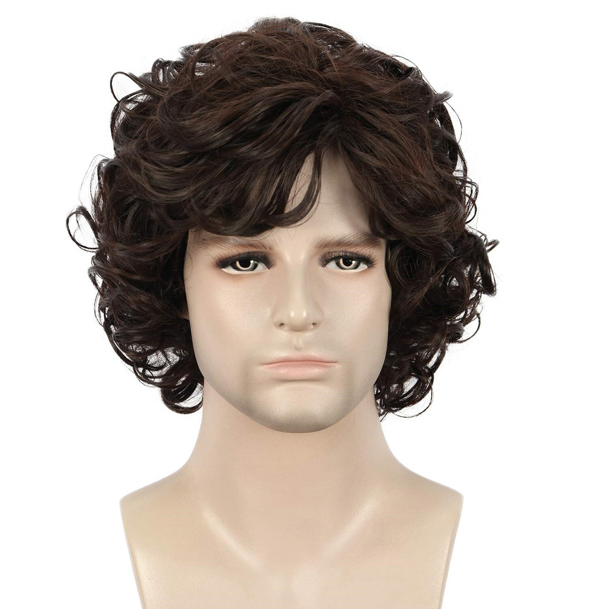 Men Short Curly Brown Wig Fluffy Synthetic Hair for Daily Wear