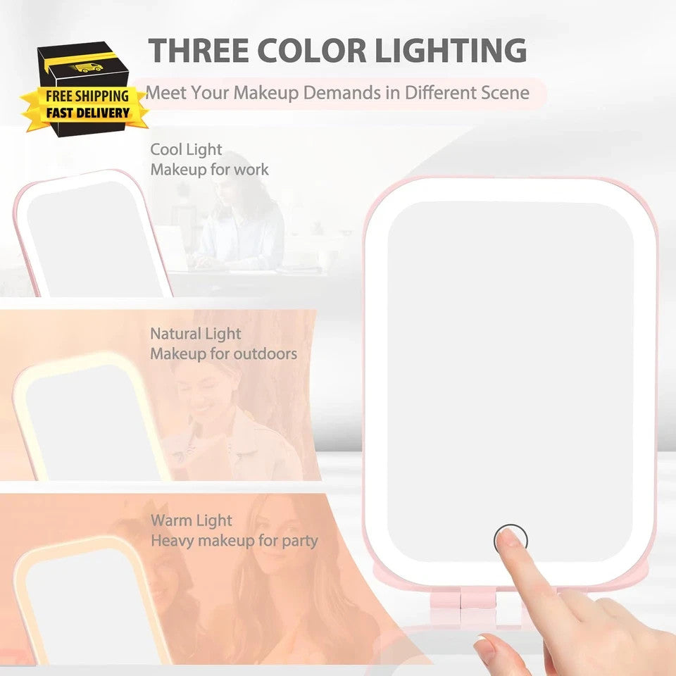 Rechargeable Portable LED Makeup Mirror with Lighted Touch Screen, Travel Size