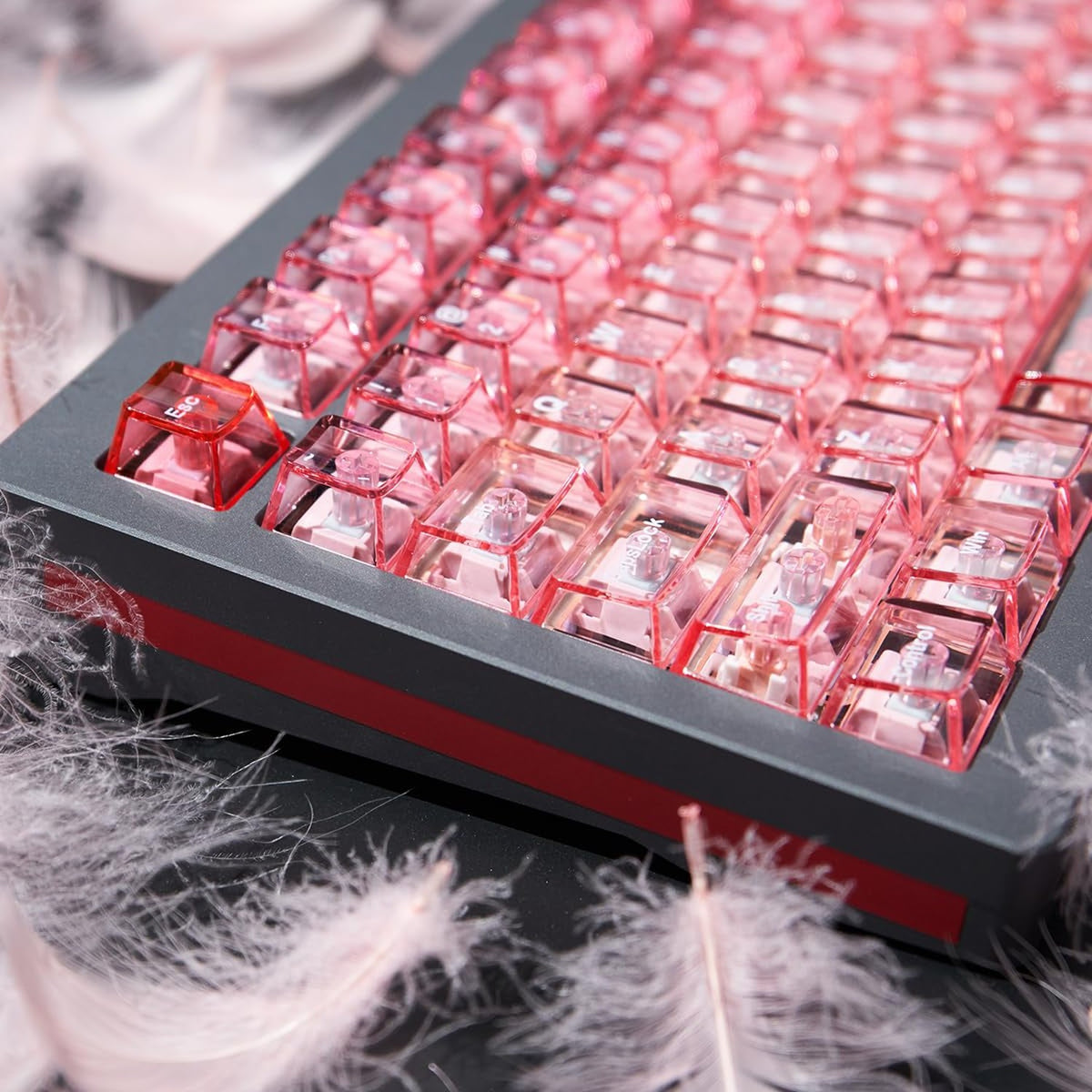 Pink Crystal Clear Keycap Set for Mechanical Gaming Keyboard - 156 Keys Cherry Profile