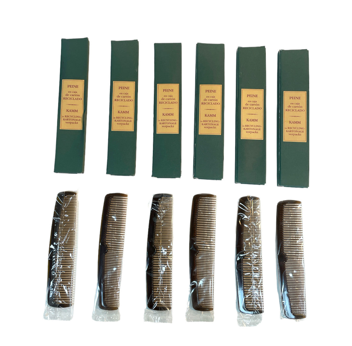 Pack of 6 Plastic Combs in Recycled Cardboard Box - New