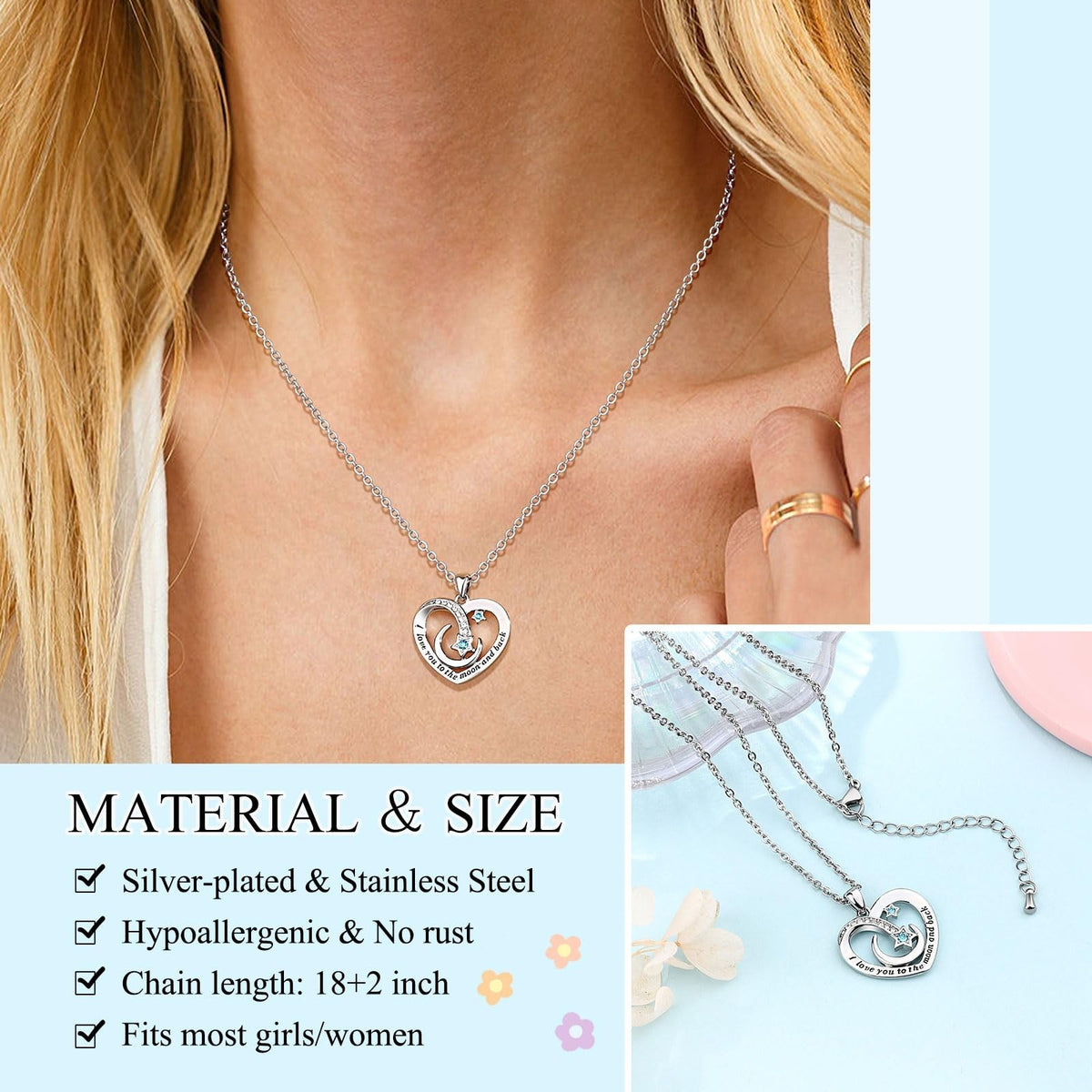 Personalized Granddaughter Necklace - Silver Plated Moon & Star Pendant, Gift for Daughter or Niece
