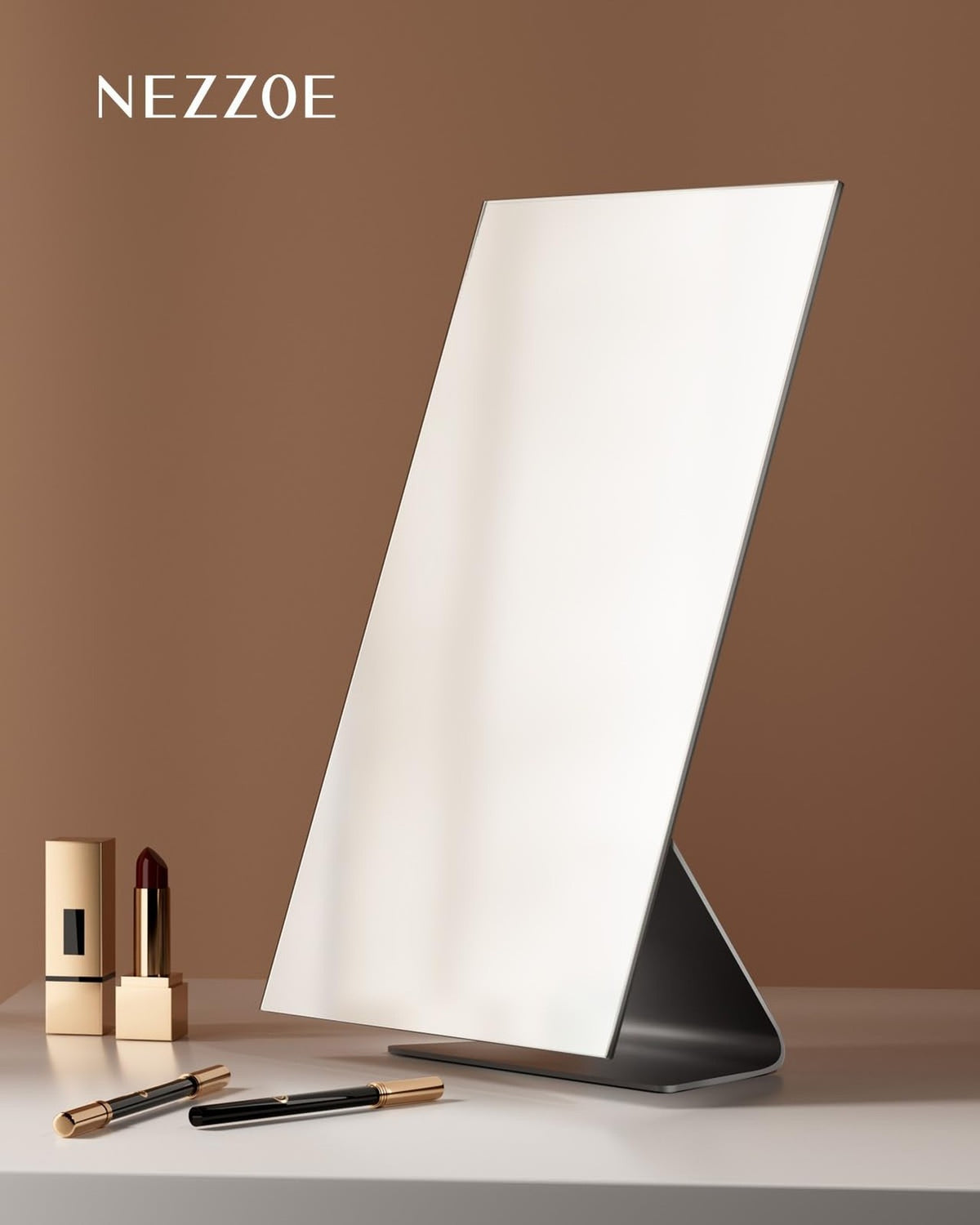 Rectangular Free-Standing Makeup Mirror with Adjustable Tilt - Frameless Vanity Mirror