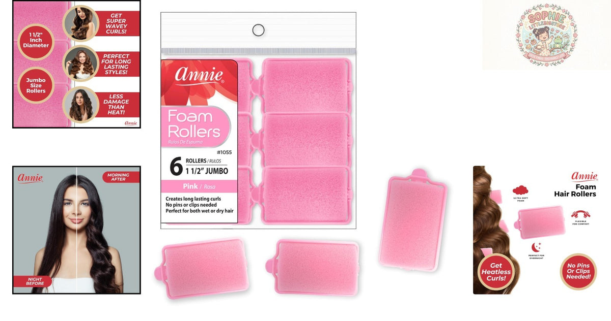 Jumbo Pink Foam Hair Rollers - Heatless Curlers for Effortless Waves, 6 Count