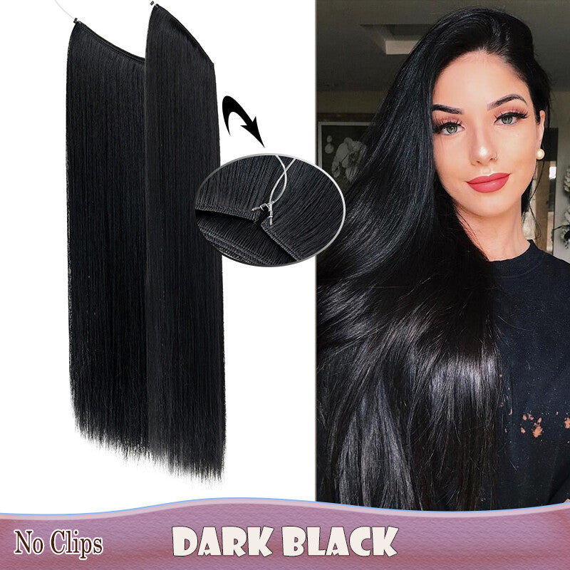 Invisible Wire Clip-In Hair Extensions with Clips & Replacement Wires - Natural & Wavy, 20/24 Inch