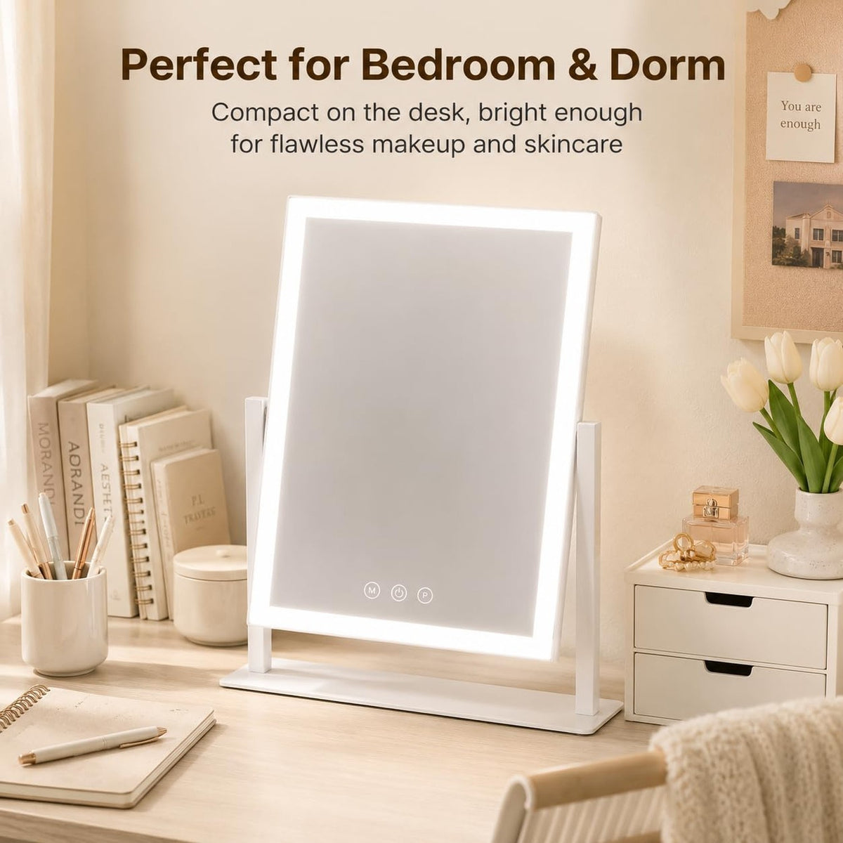 Vanity Makeup Mirror with Lights - 16x13 inch, 3 Color Modes, 360° Rotation