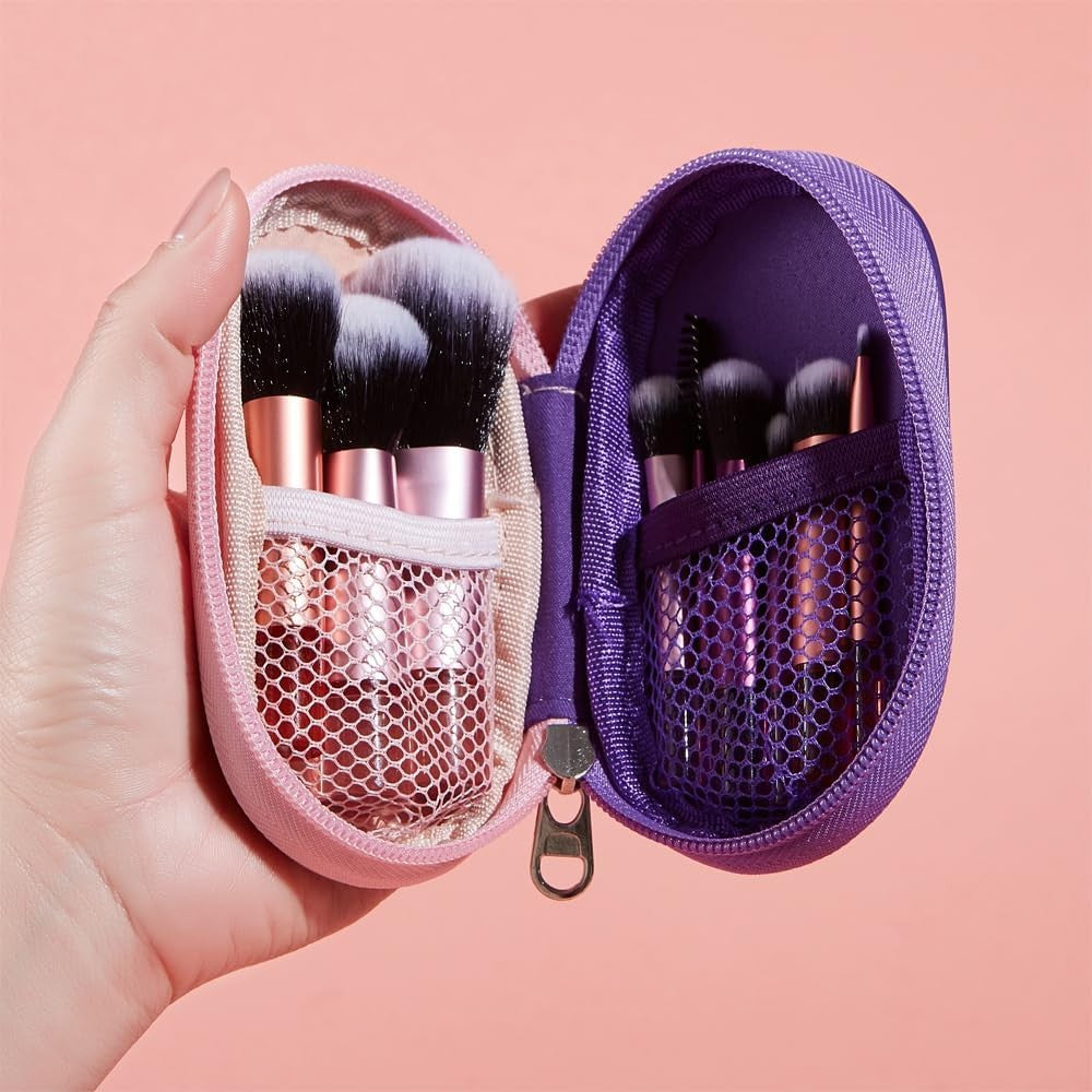 Portable 10-Piece Makeup Brush Set with Colorful Pouch - Travel Friendly