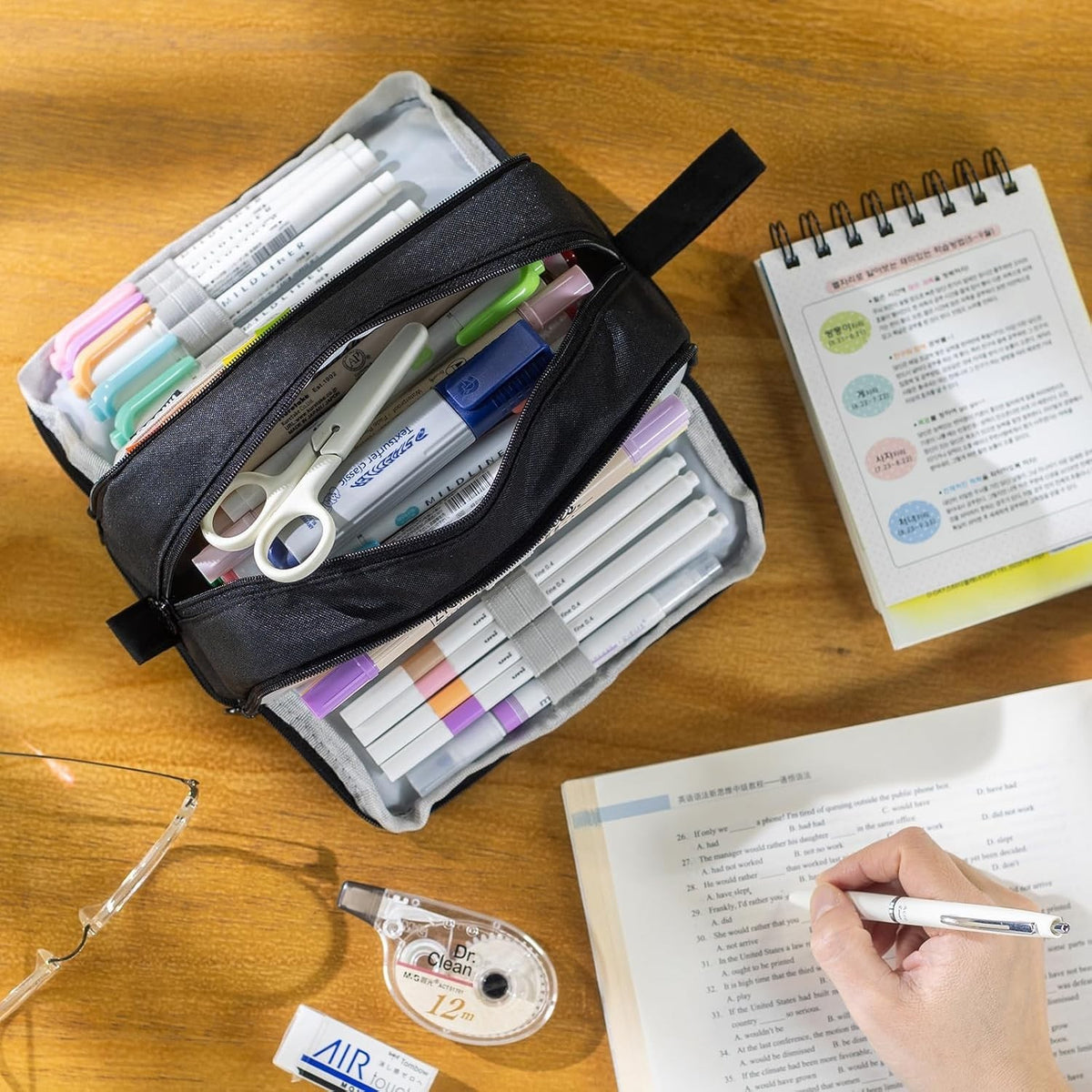 Multi-Compartment Pencil Case - 4 Slots for School & Office Supplies