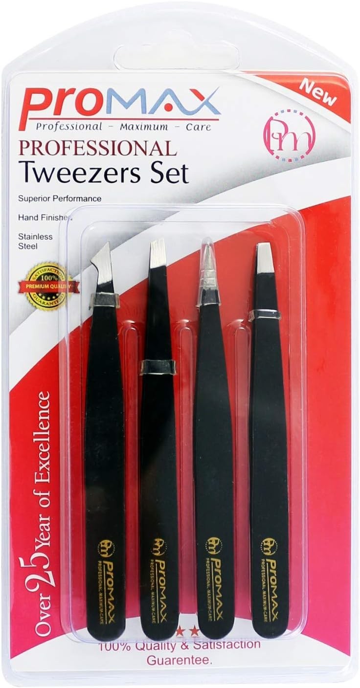 Professional Eyebrow Tweezers Set - Stainless Steel Precision Black