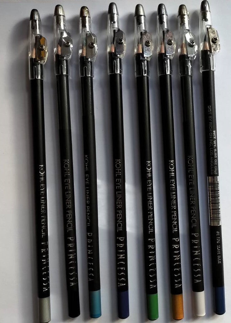 Princessa Kohl Eye Liner Pencils Set of 8 with Sharpener - Vibrant Colors