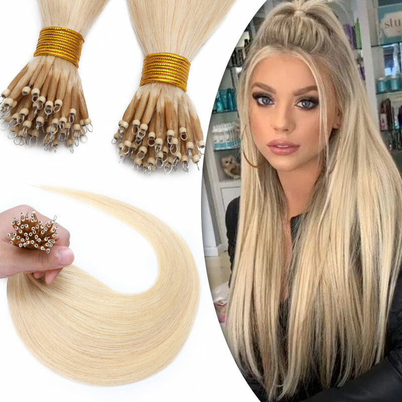 Nano Loop Human Hair Extensions Micro Beads Thick Real Remy Hair 16-22in