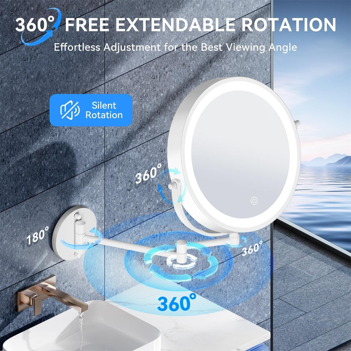 9-Inch Wall Mounted Lighted Makeup Mirror with 30X Magnification & LED Lighting