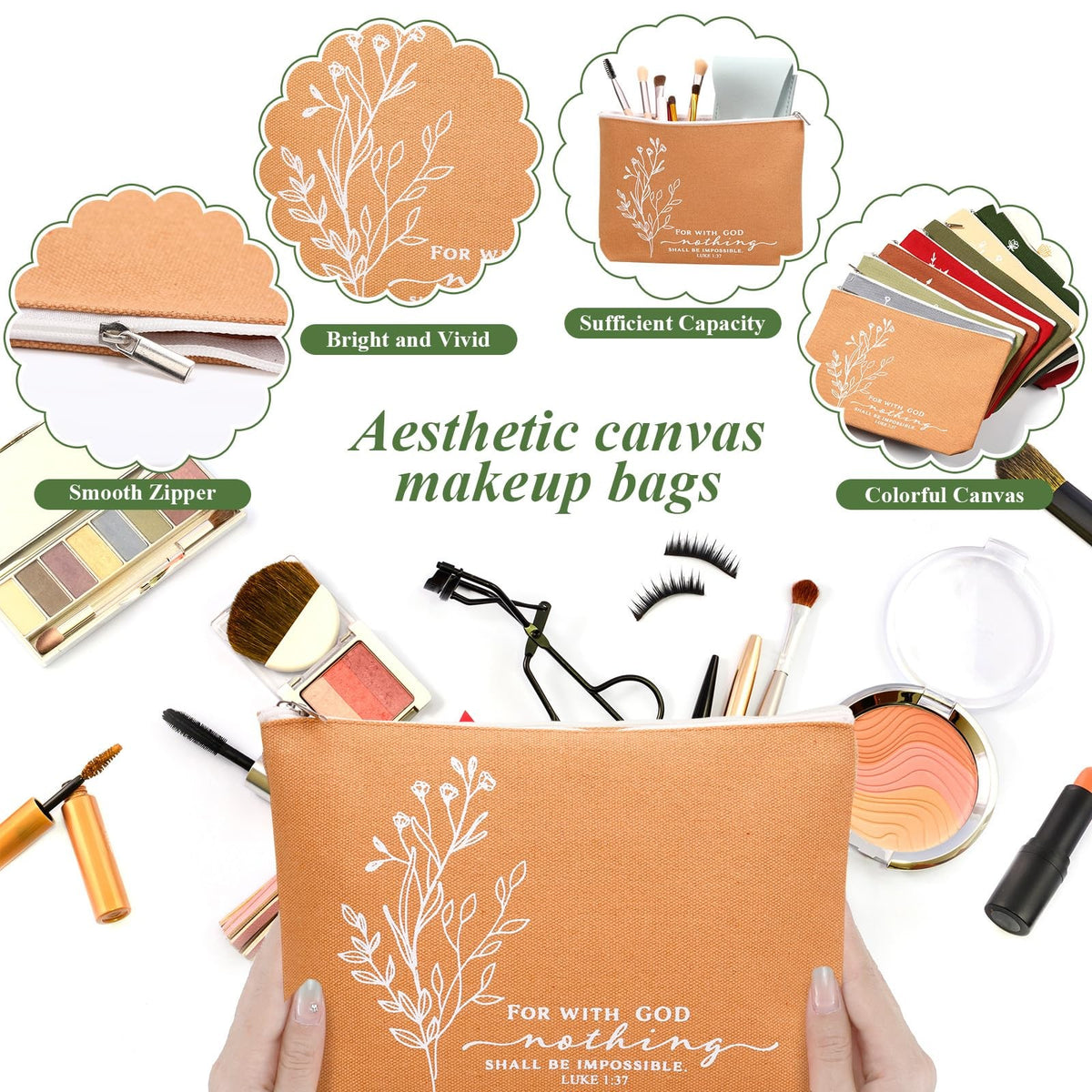 Christian Bible Keychains & Canvas Cosmetic Bags Set - Inspirational Quotes, 20 Pieces