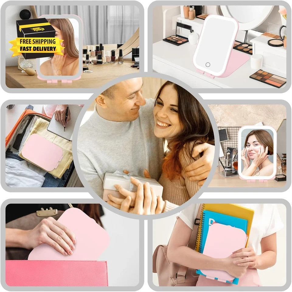 Rechargeable Portable LED Makeup Mirror with Lighted Touch Screen, Travel Size