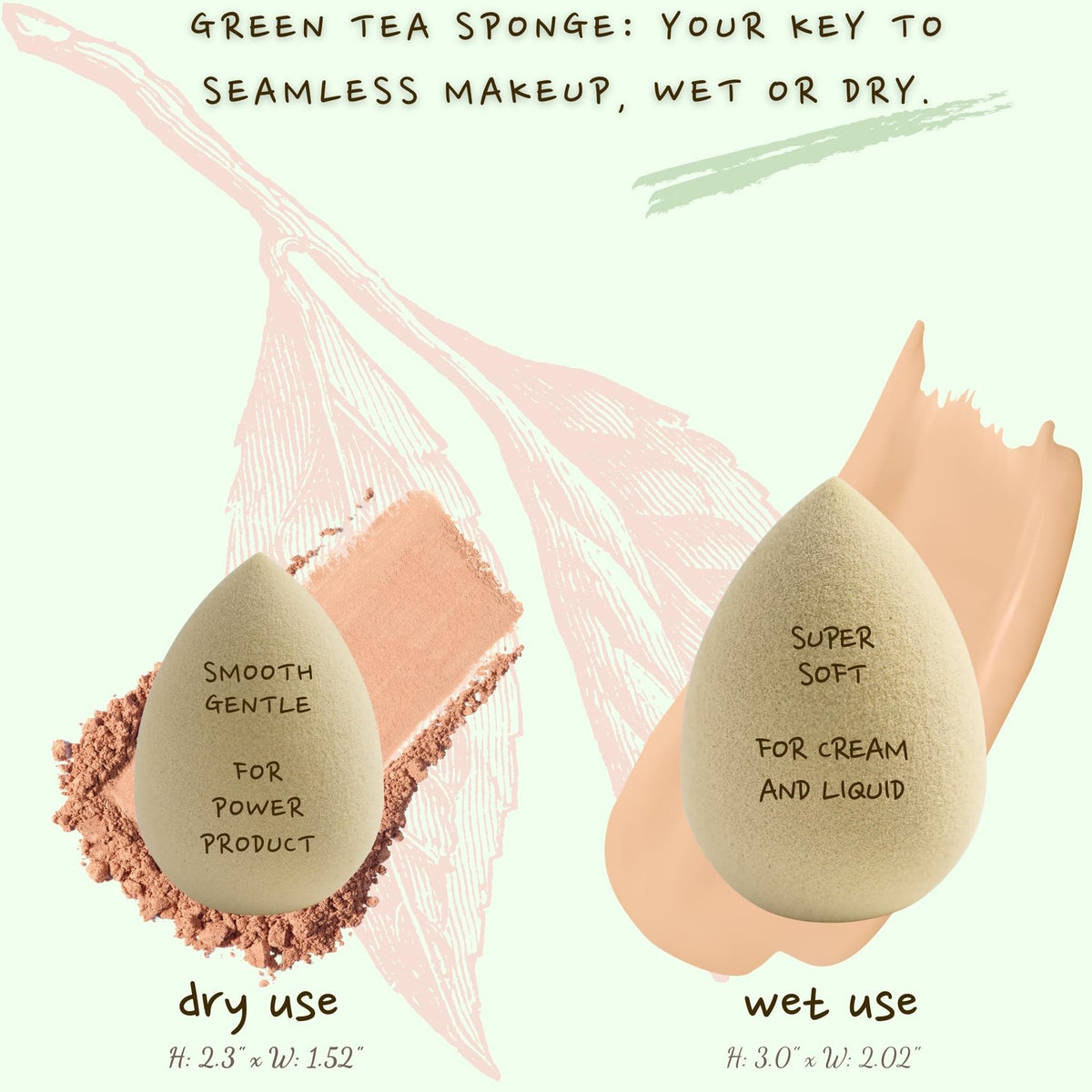 Eco-Friendly Green Tea Makeup Sponge - Soft Biodegradable Beauty Tool