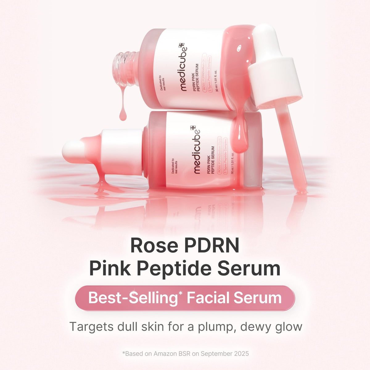 Pink Peptide Serum for Face - Vegan Rose Glow & Hydration, 1 Fl Oz