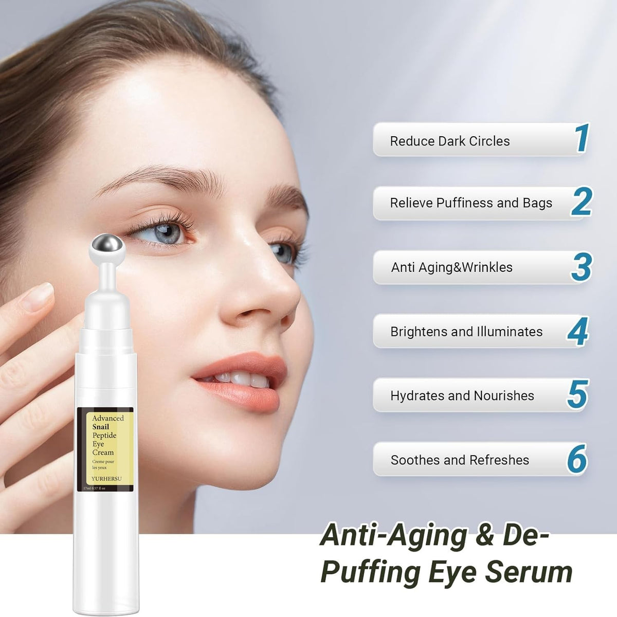 Hydrating Snail Under Eye Cream - Reduces Puffiness & Wrinkles 0.57 oz
