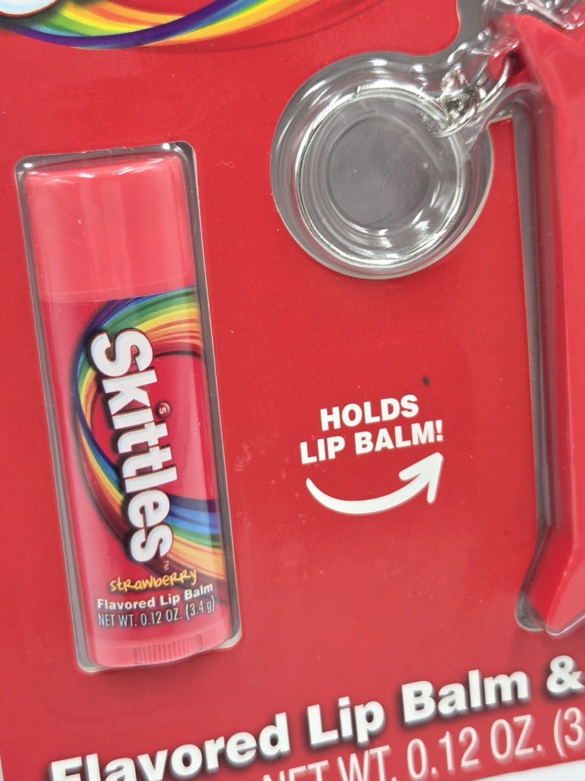 Skittles Strawberry Lip Balm & Keychain Set - Fun Lip Care Accessory
