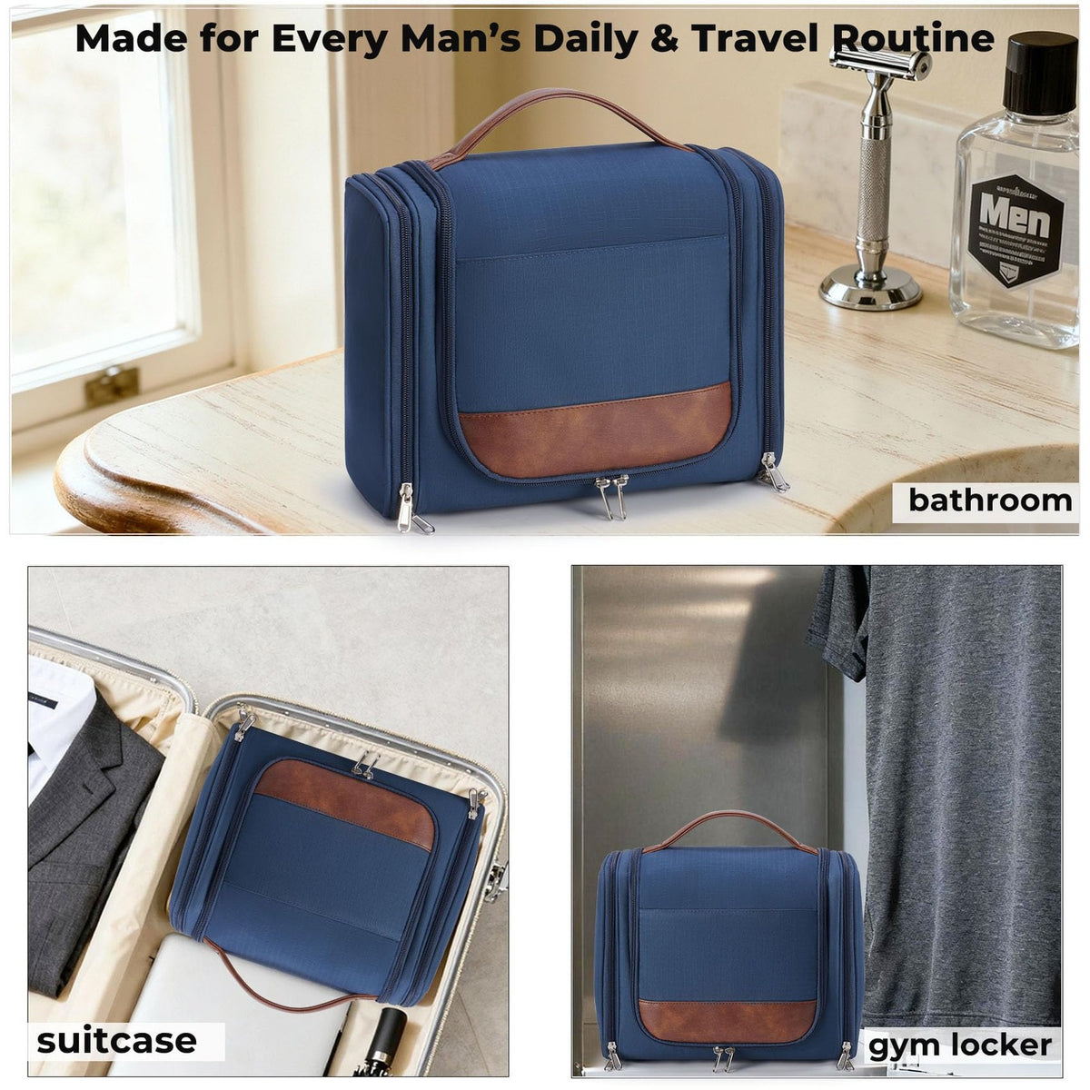 Large Hanging Toiletry Bag Travel Organizer with Hook Navy