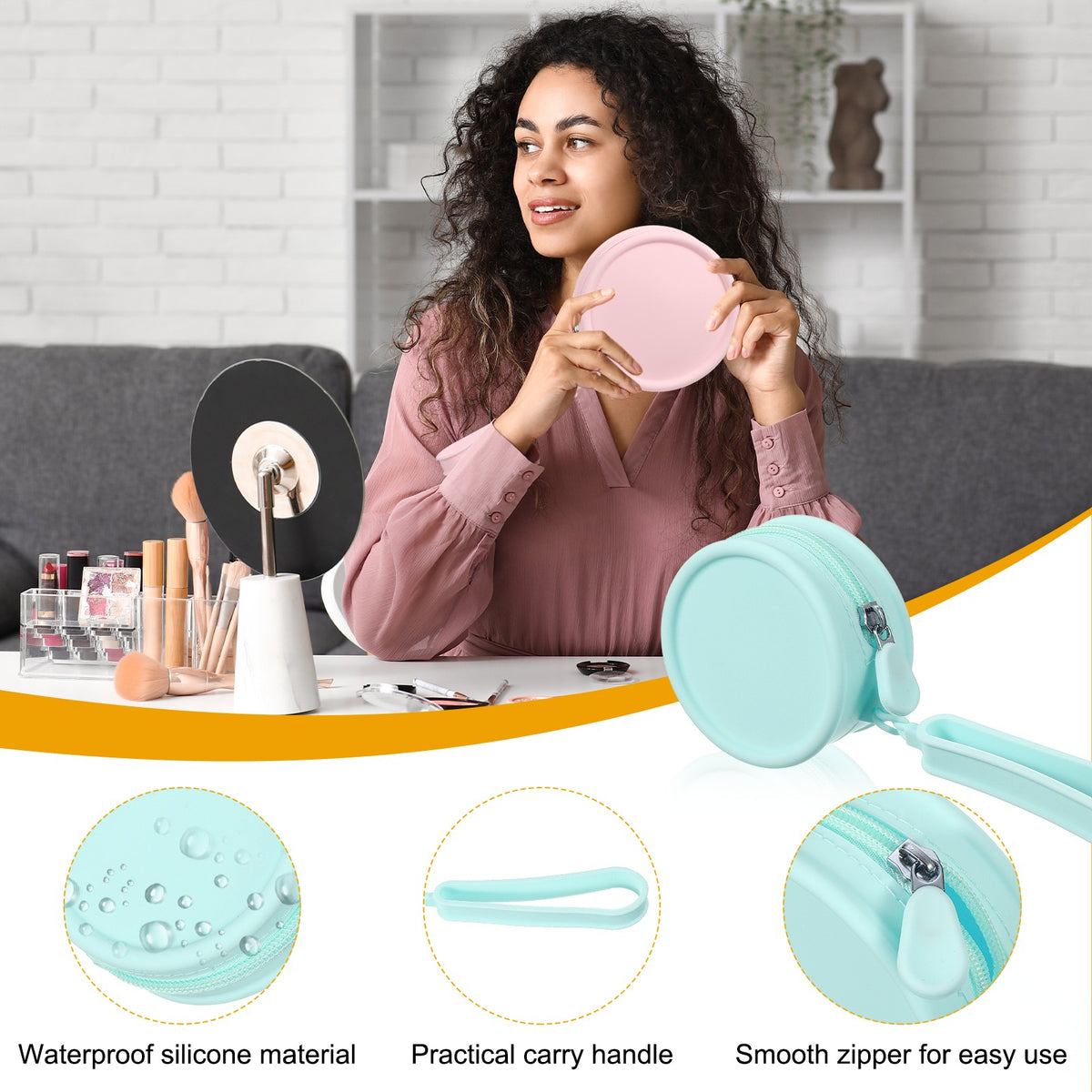 Small Round Silicone Makeup Bag Waterproof Travel Organizer Blue