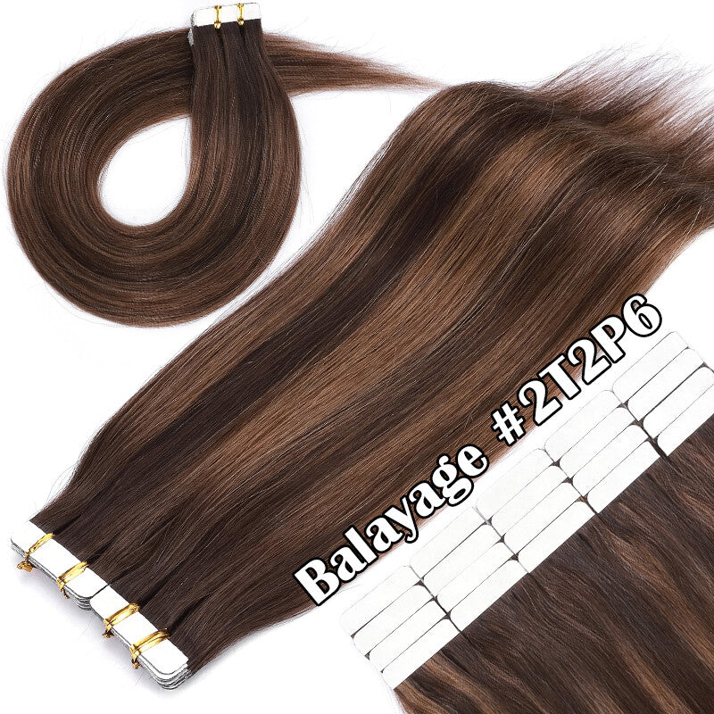 Invisible Tape-In Human Hair Extensions Full Head 24 Inches - Thick Remy Hair