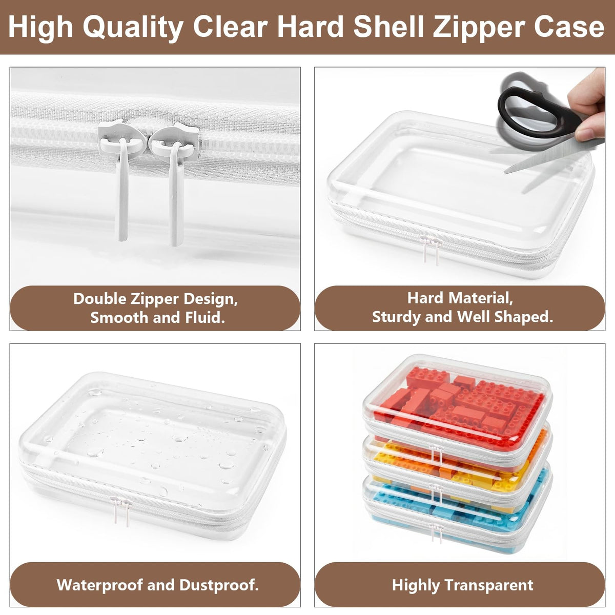 Large Clear Hard Shell Zipper Organizer Cases 3-Pack Waterproof Travel Storage