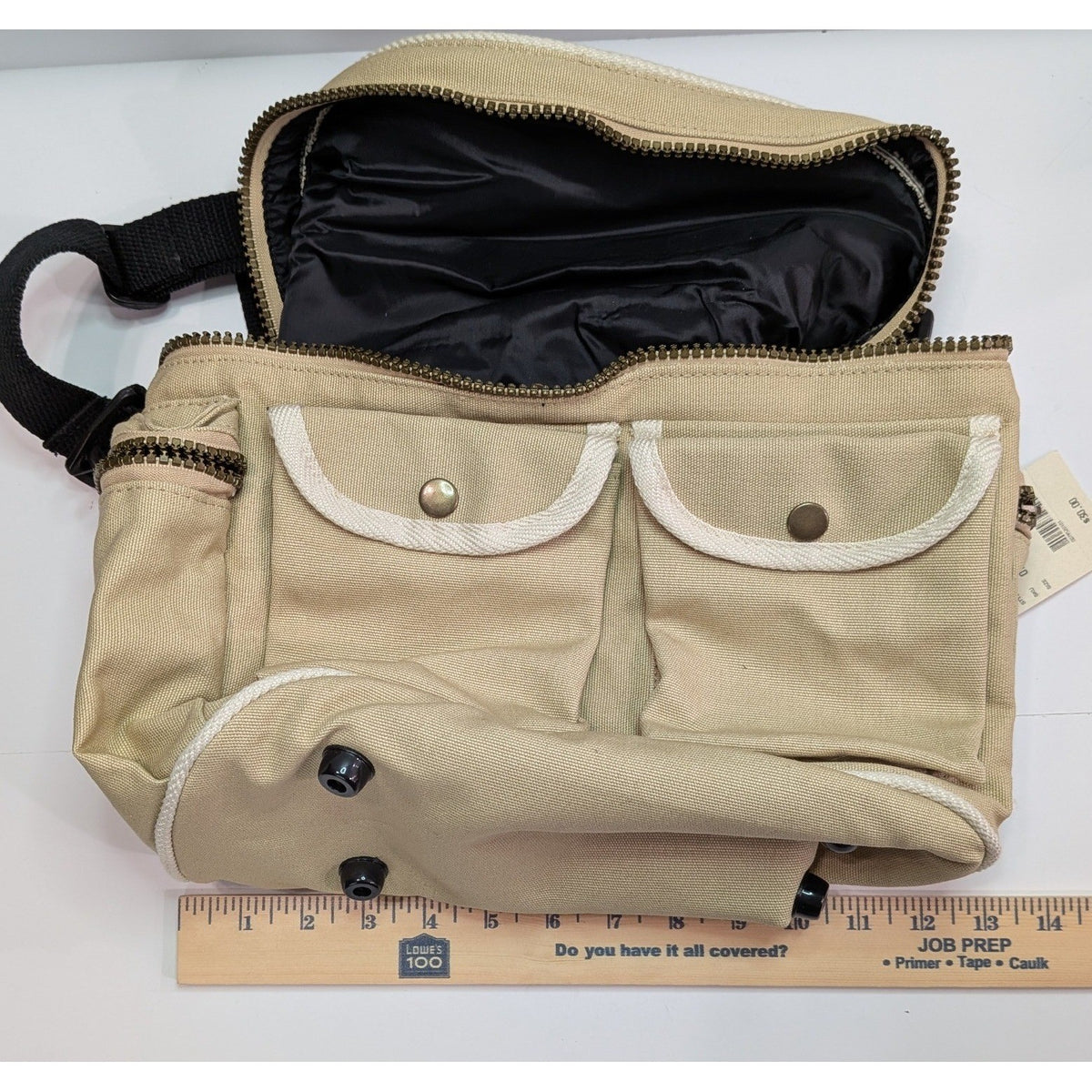 Khaki Canvas Cosmetic Bag Travel Organizer with Multiple Pockets