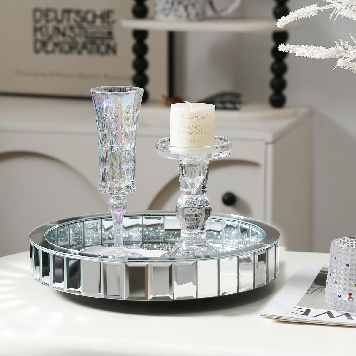11-Inch Rotating Glass Makeup & Perfume Organizer Vanity Tray Silver