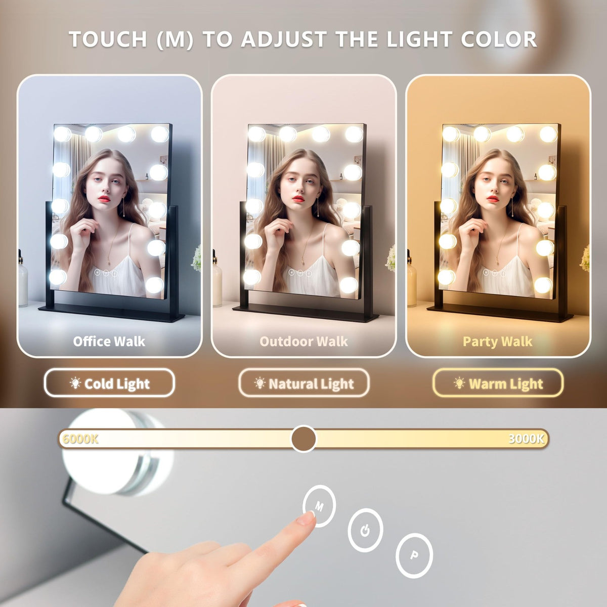 Lighted Makeup Mirror with 3 Color Modes, 10X Magnification, Touch Control