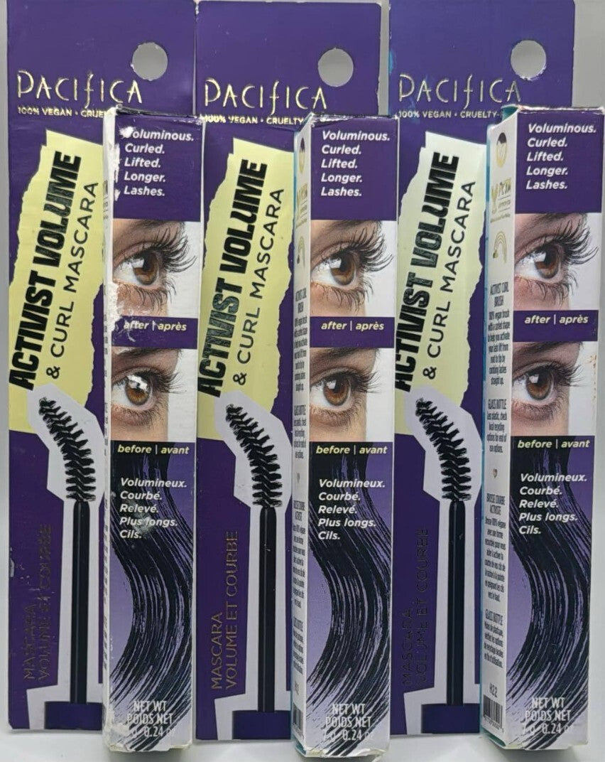 Pacifica Activist Volume & Curl Mascara, Black, 0.24 fl oz (3 Pack)