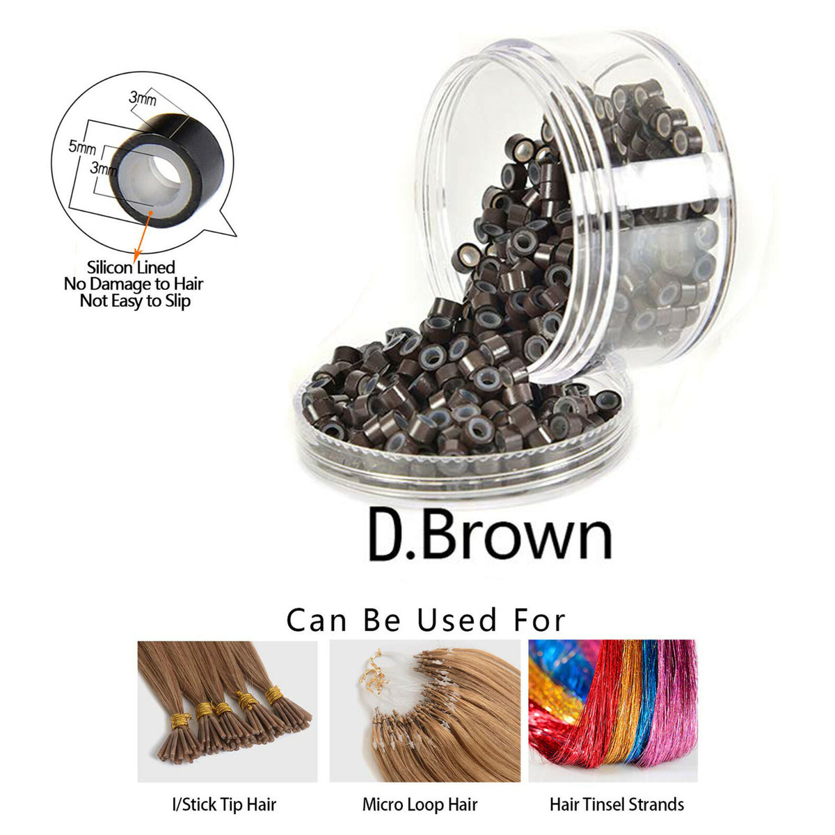 Micro Ring Beads for Hair Extensions Silicone Lined 5mm Crimp Beads
