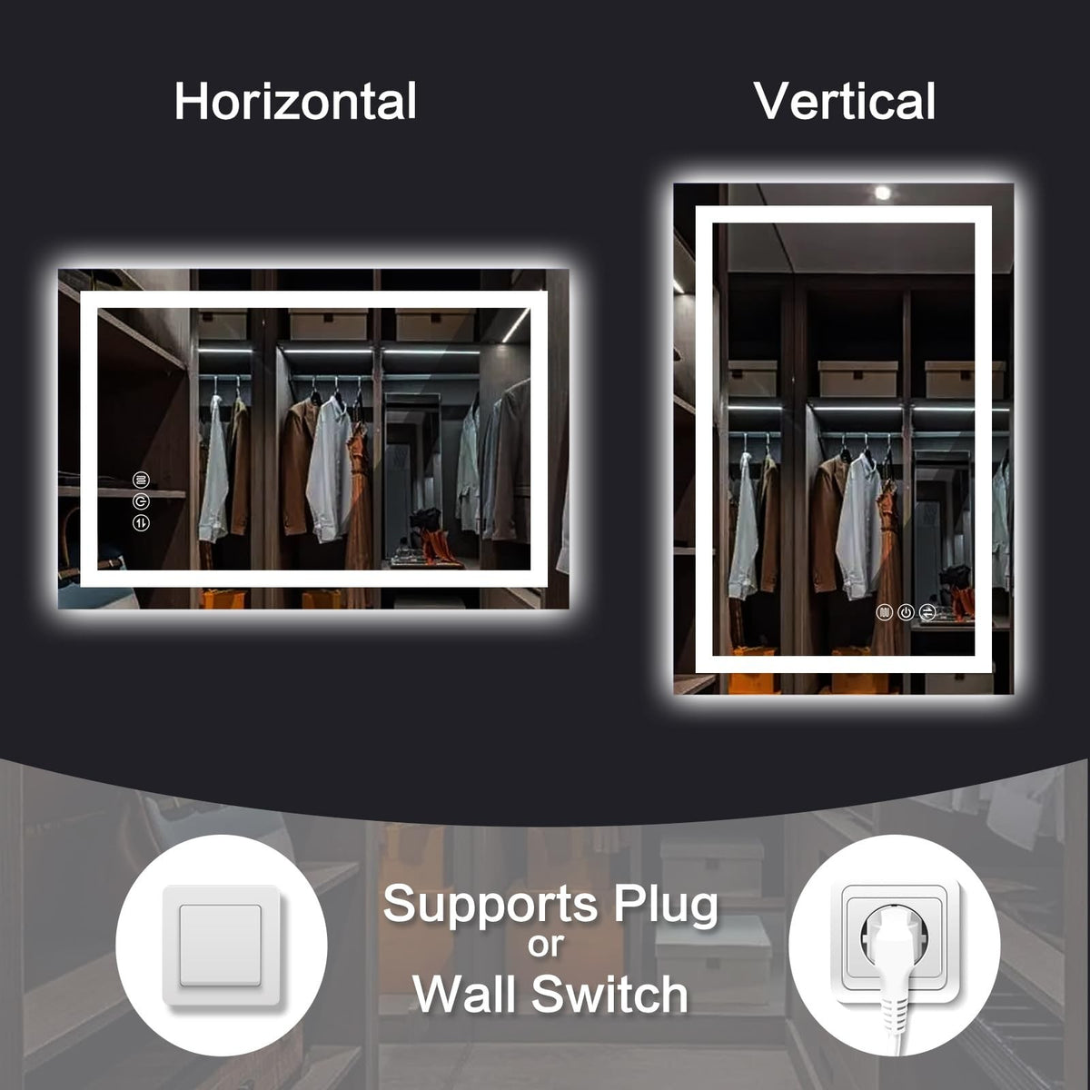 24x32 Inch LED Bathroom Mirror with Lights, Anti-Fog Wall Vanity Mirror