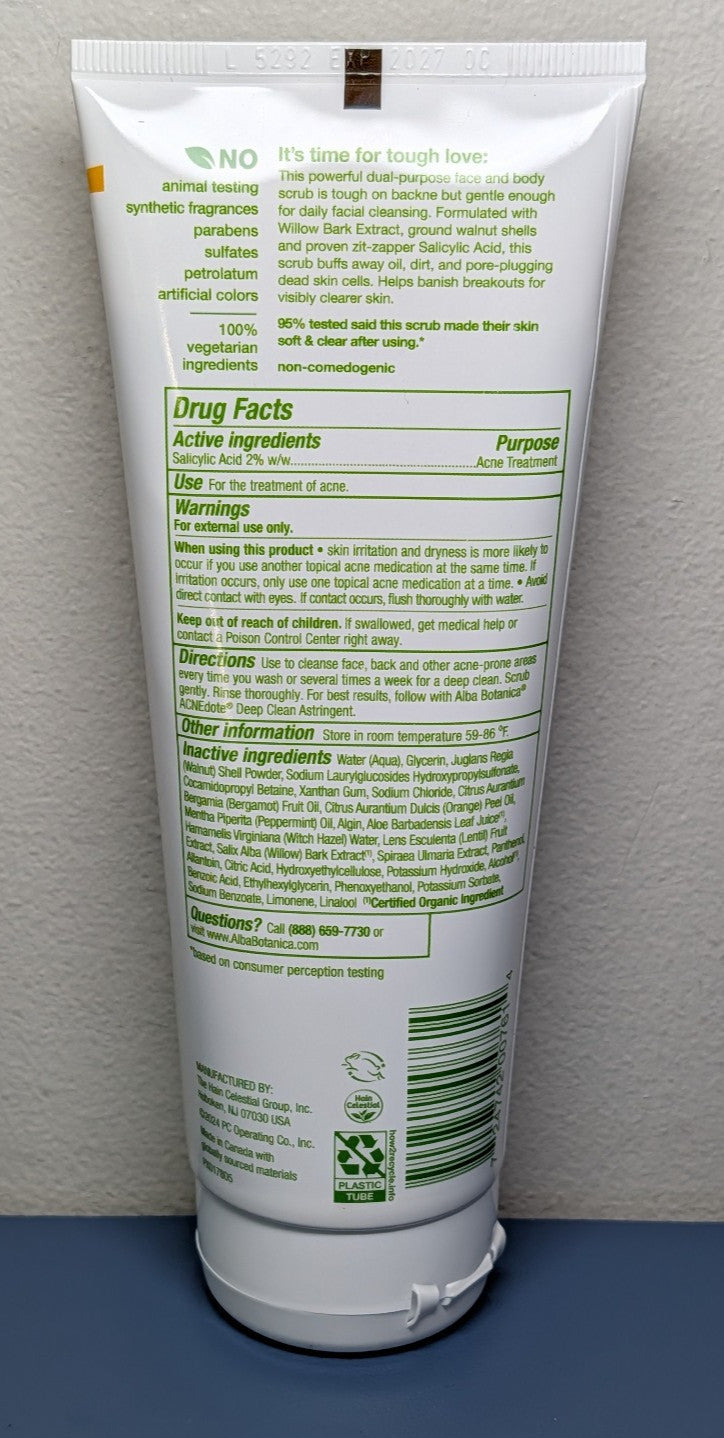 2-Pack Alba Botanica Acnedote Face Body Scrub 8 oz Salicylic Acid Exp