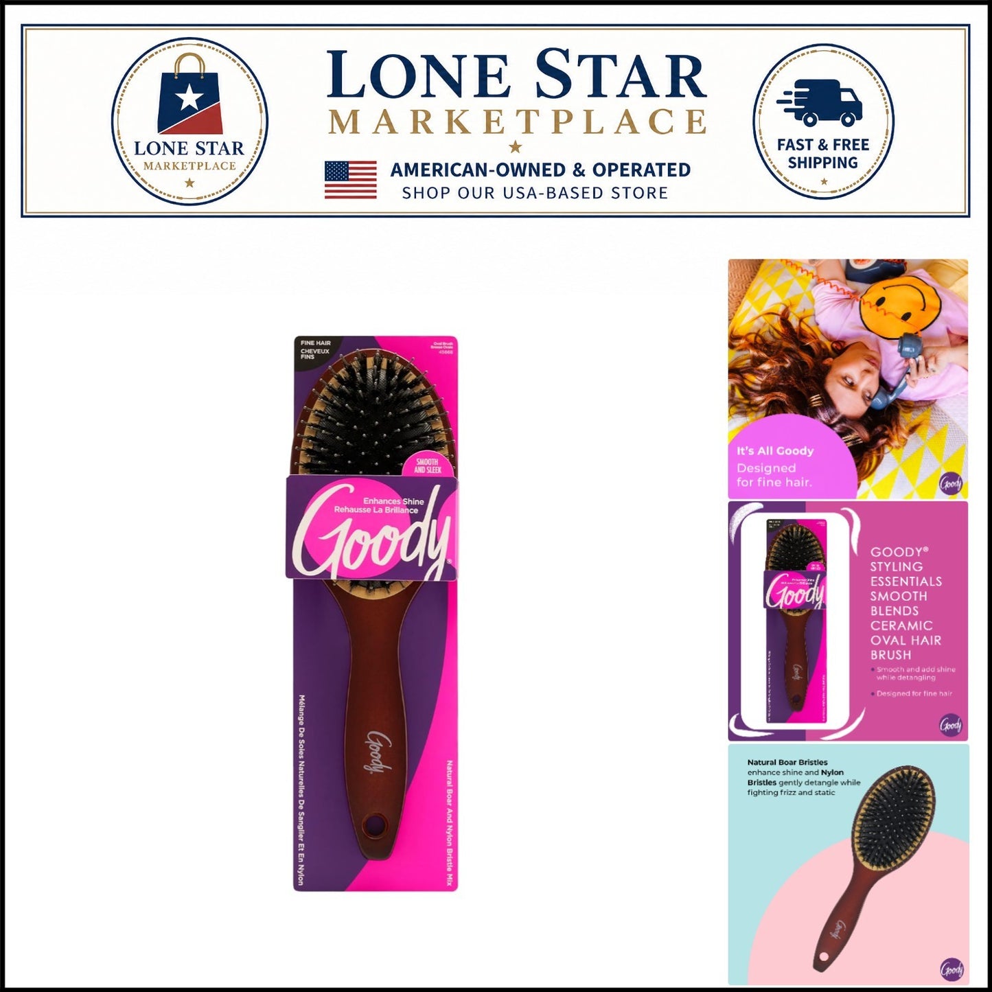 Ceramic Hair Brush with Boar & Nylon Bristles for Frizz Control - Fine Hair