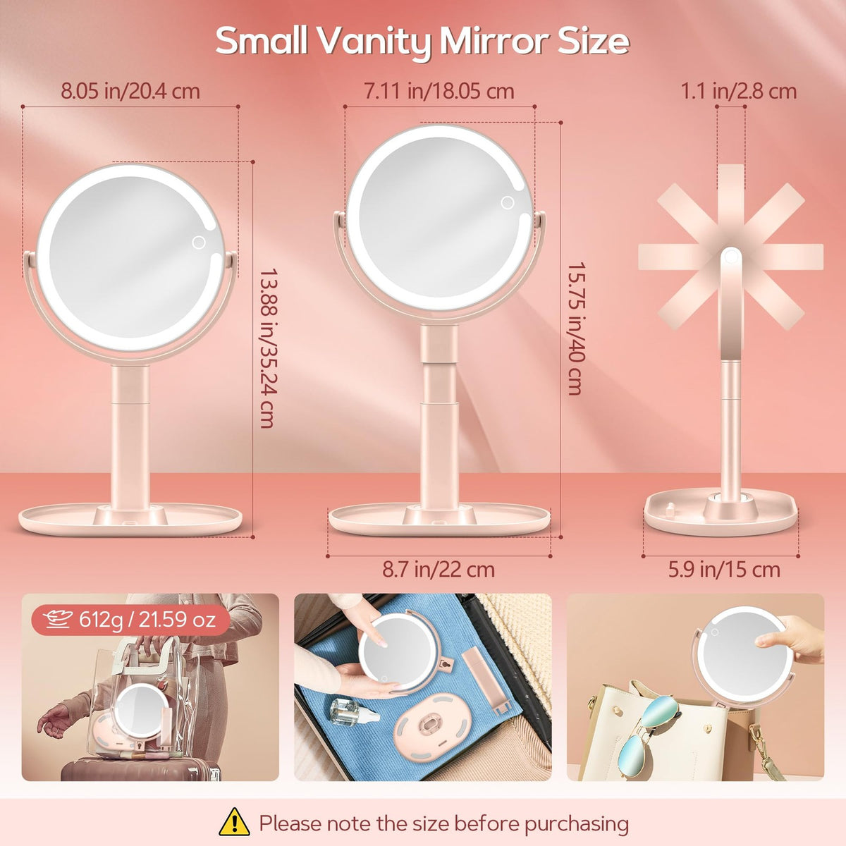 Adjustable 30X Lighted Makeup Mirror with 3 Lighting Modes - Pink Vanity