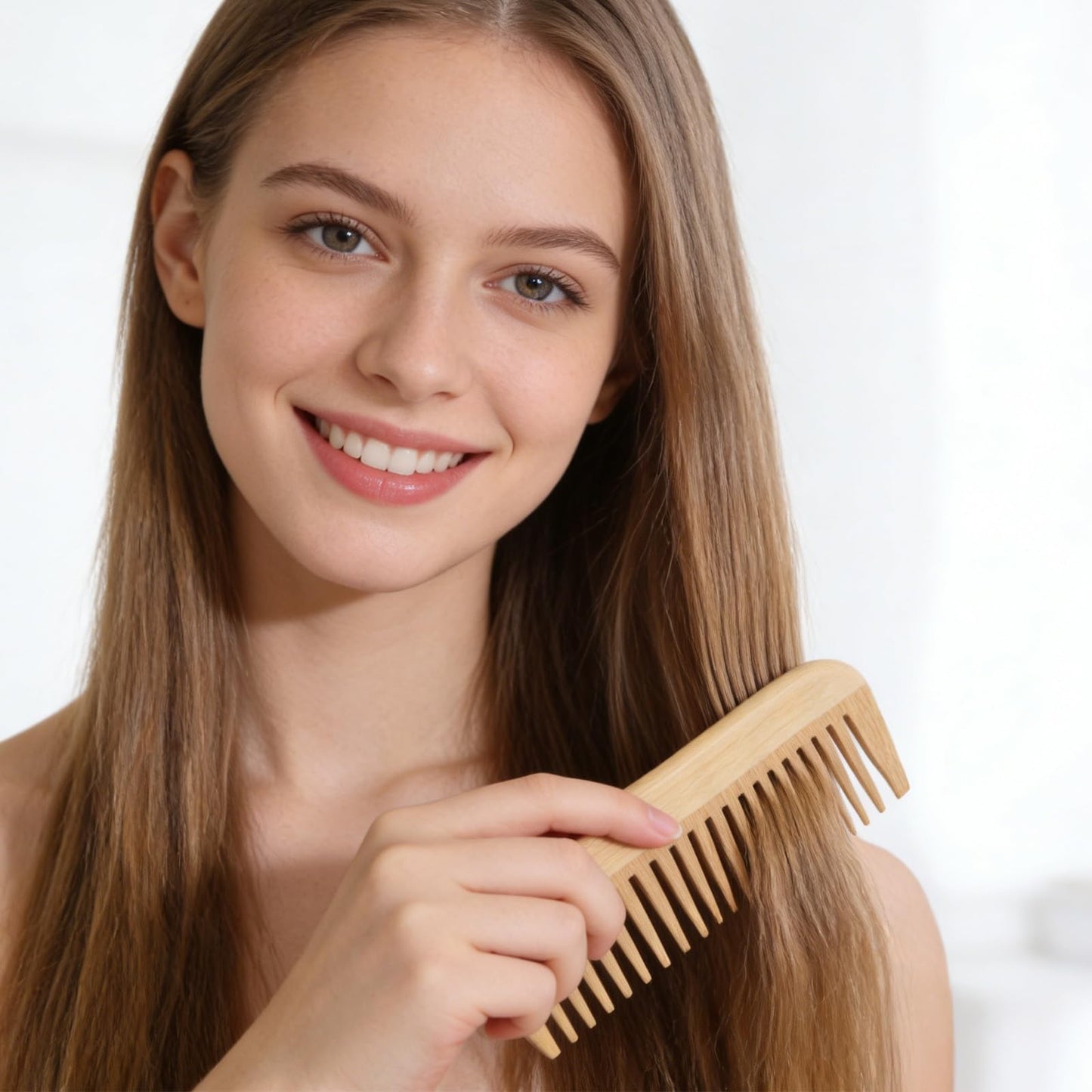 Bamboo Hair Pick & Wide Tooth Comb Set - Eco-Friendly Wooden Detangling Tools
