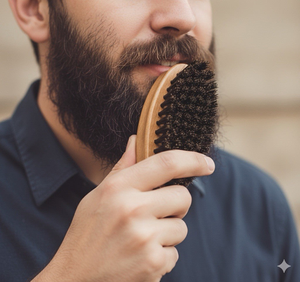 Wood Mini Travel Beard Brush with Boar Bristles and Wooden Handle