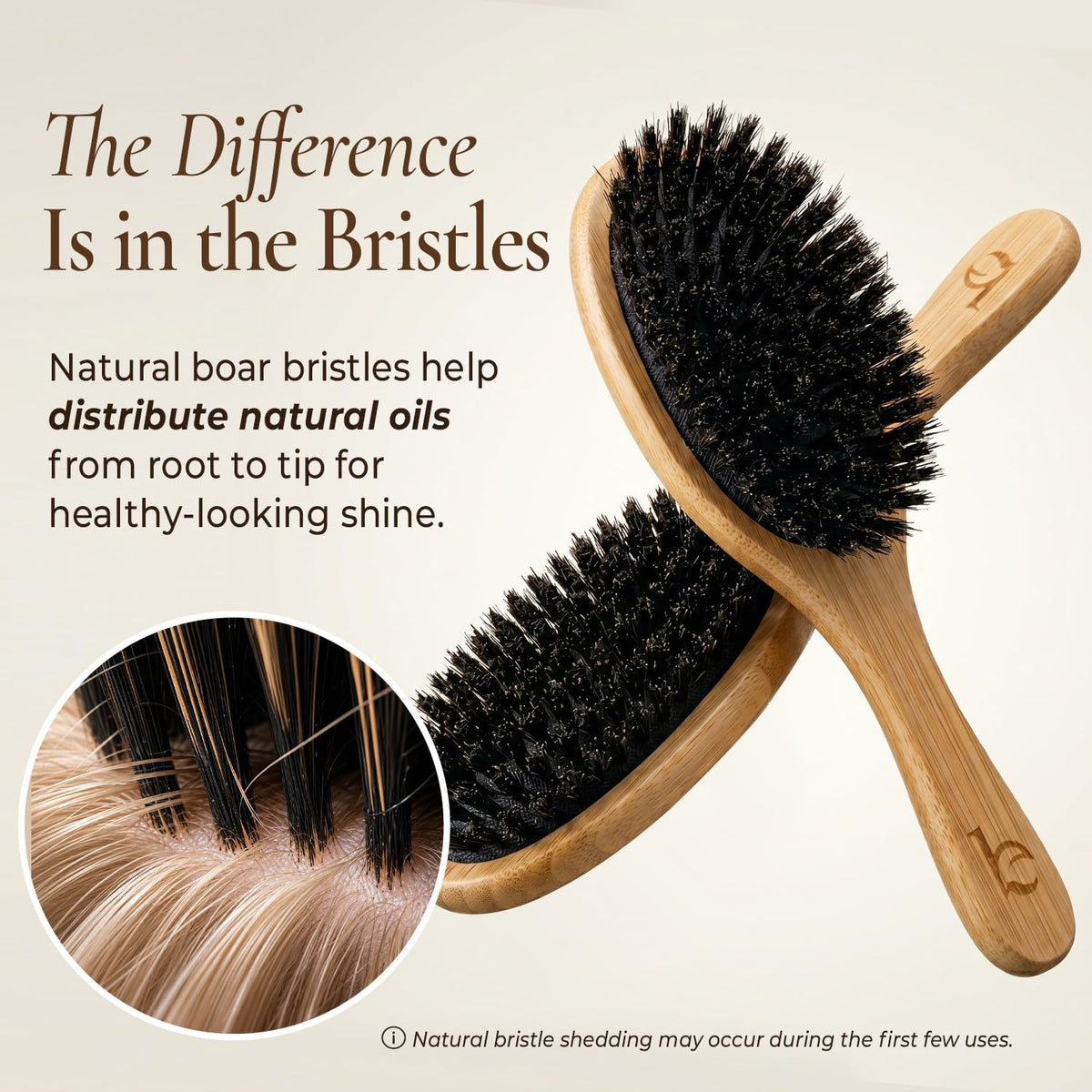Natural Boar Bristle Hair Brush for Detangling & Frizz Control - Gentle & Eco-Friendly