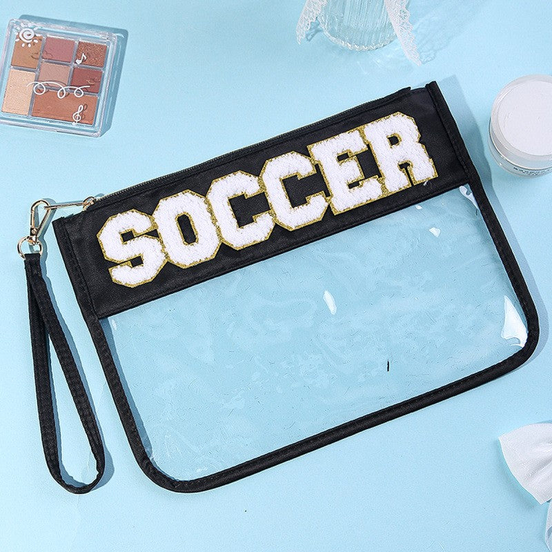 Sport Theme Clear Waterproof Wristlet Cosmetic Bag with Wrist Strap