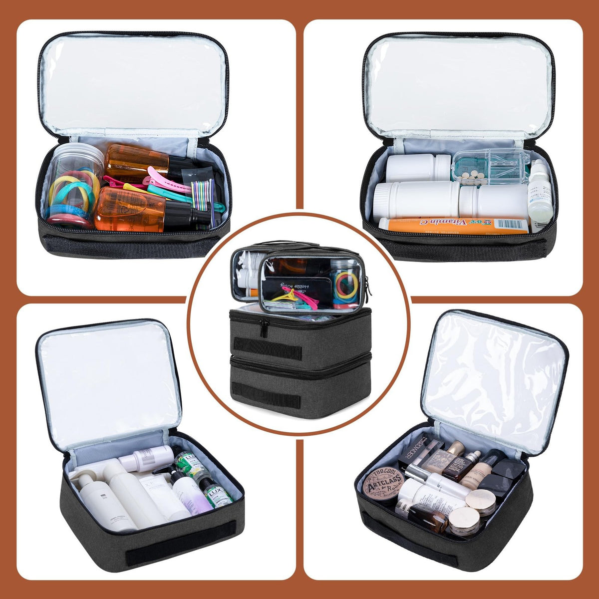 Large Travel Toiletry Bag with 4 Removable Pouches - Organizer for Cosmetics & Accessories