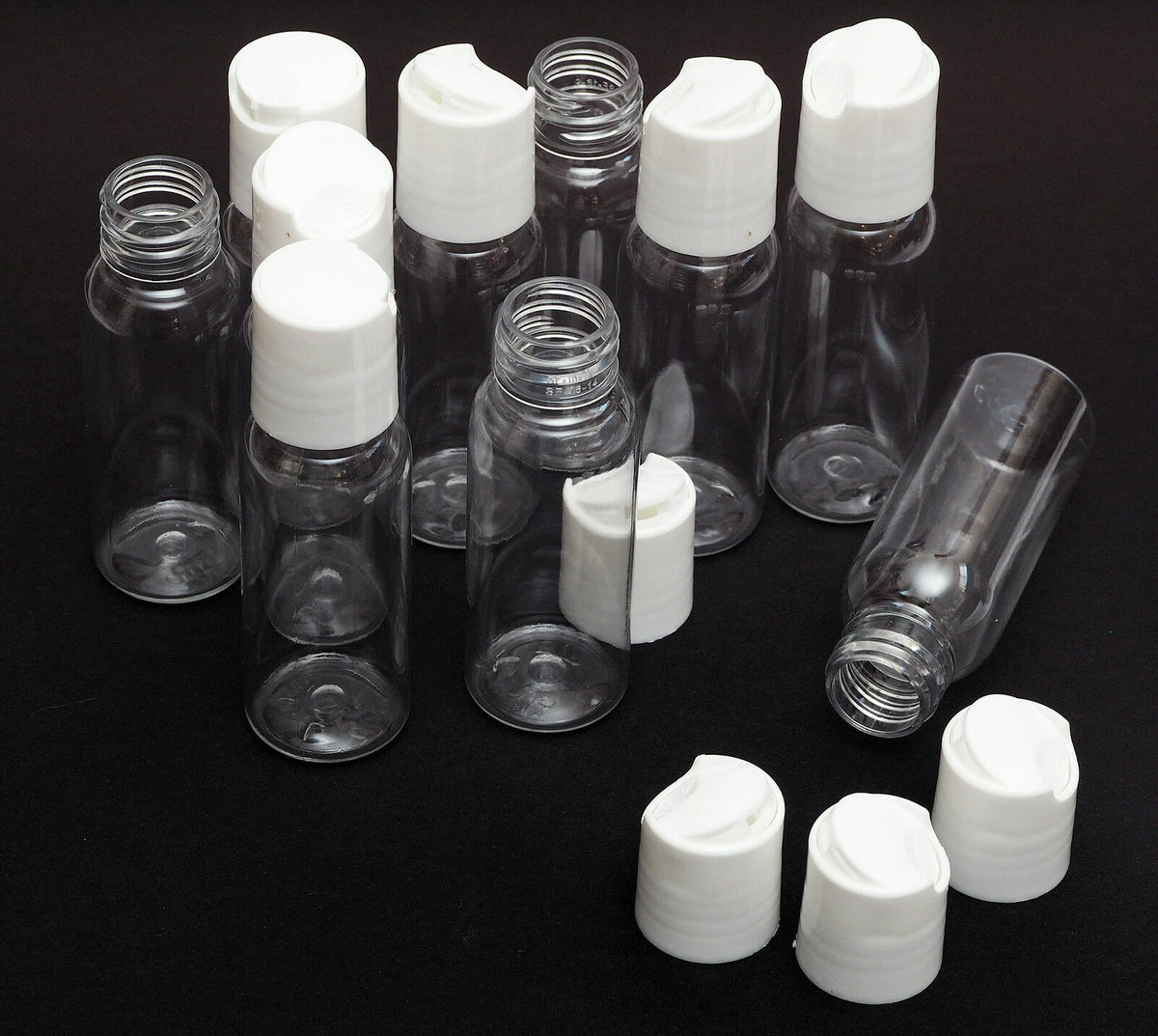 2 Oz Clear Plastic PET Bottles with White Dispensing Caps - 20 Pack