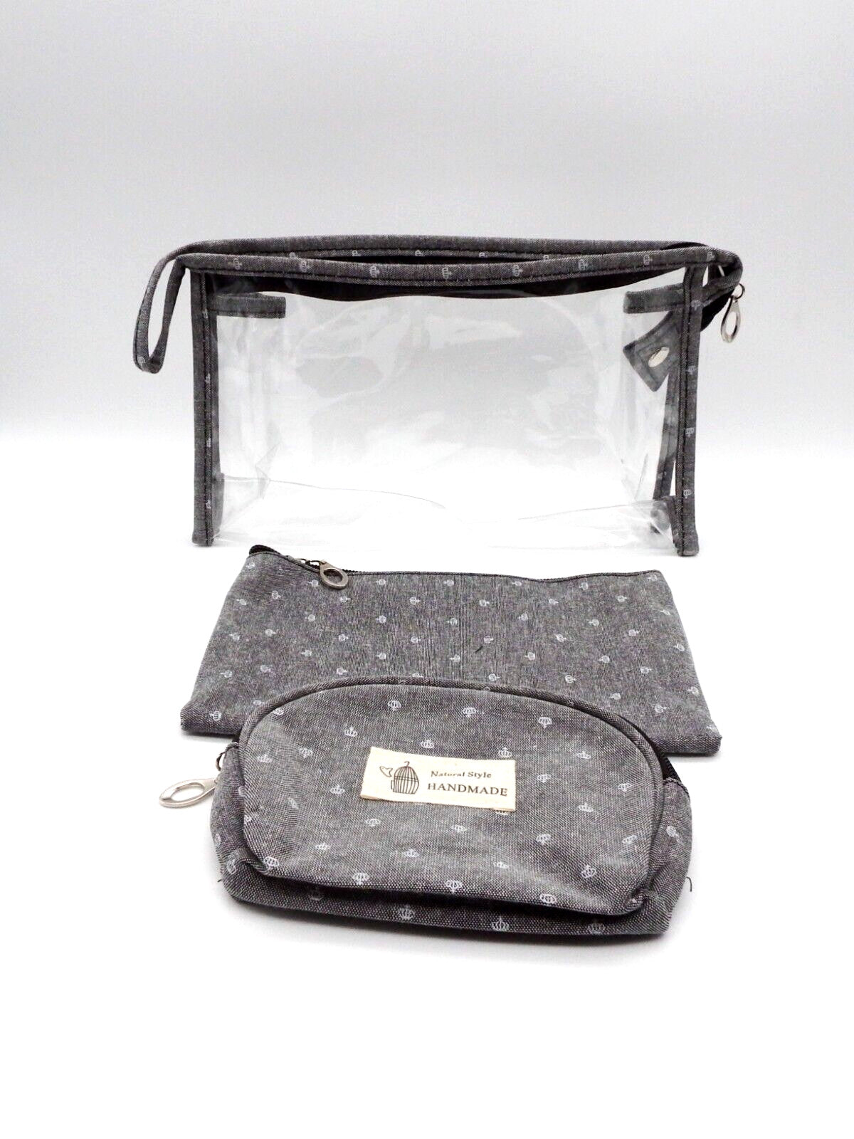 3 Piece Cosmetic Bag Travel Set with Zippered Pouches - Natural Style