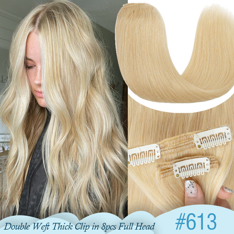 Thick Double Weft Clip-In Human Hair Extensions Full Head 150-170g