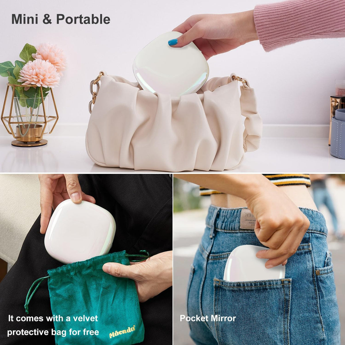 Rechargeable LED Travel Makeup Mirror with 1X/10X Magnification, Dimmable 4 Inch White