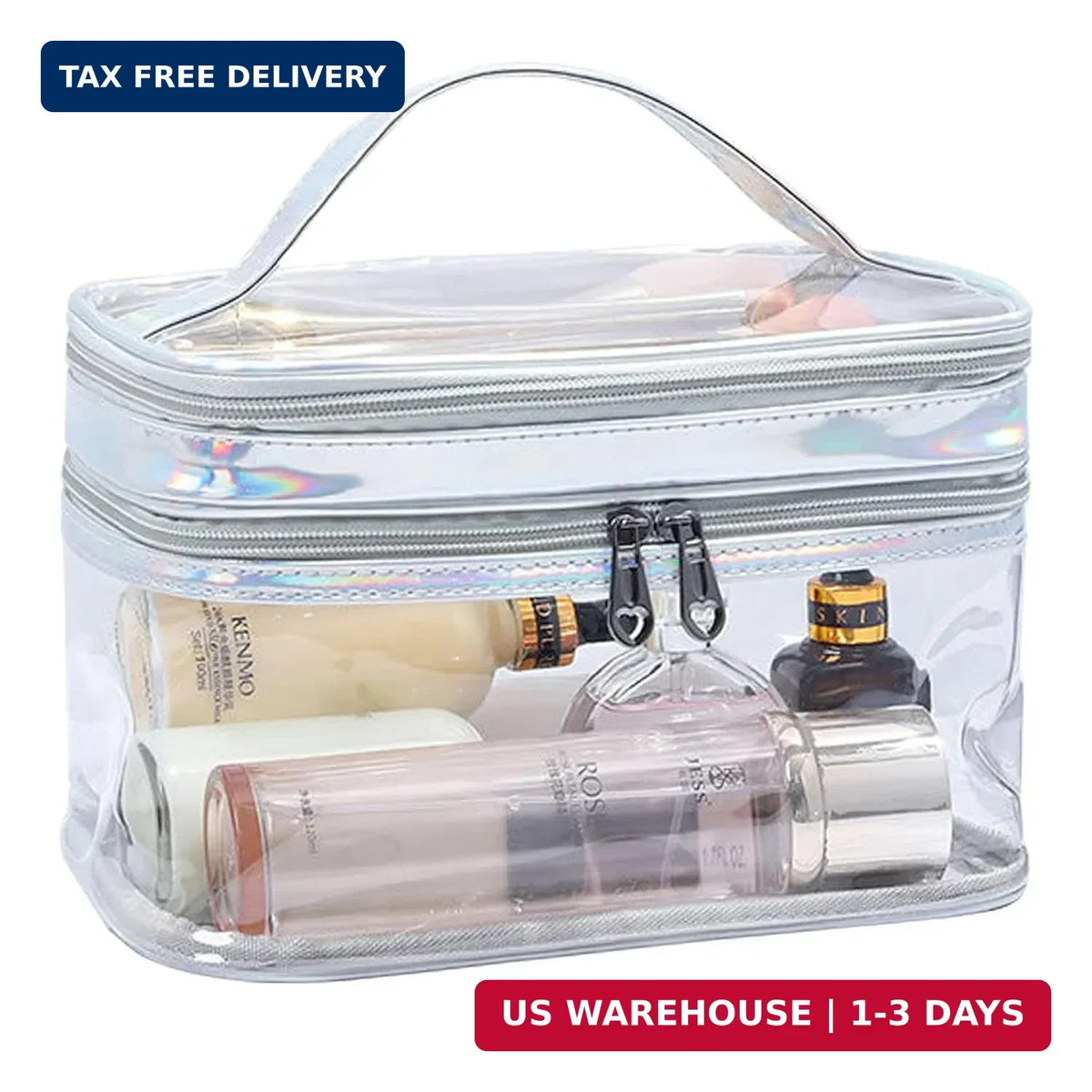 Clear Dual Layer Travel Cosmetic Bag Waterproof Makeup Organizer