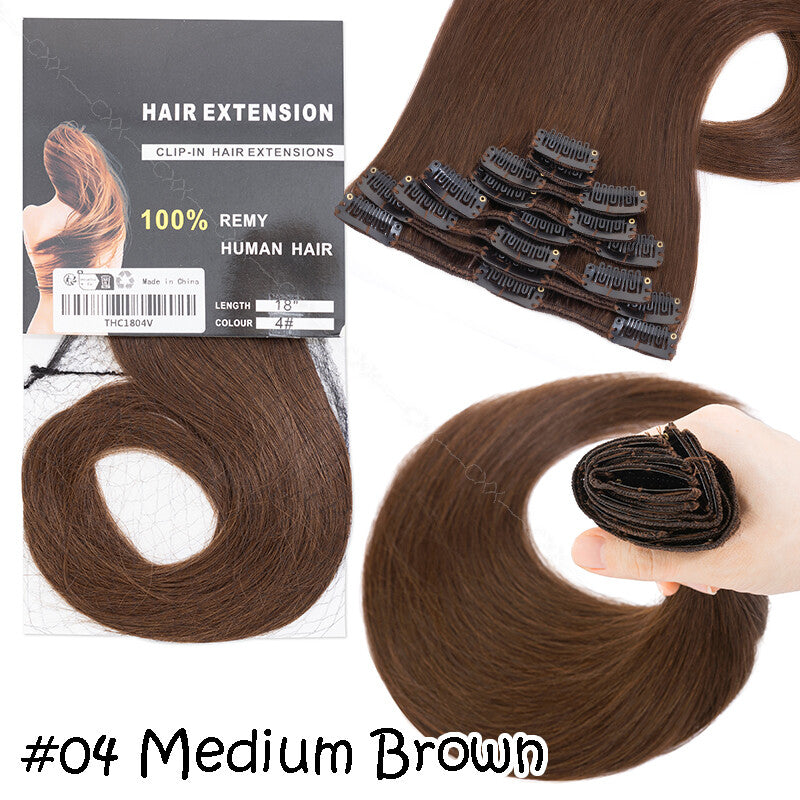 Clip-In Human Hair Extensions Full Head Remy Hair - Multiple Colors & Lengths